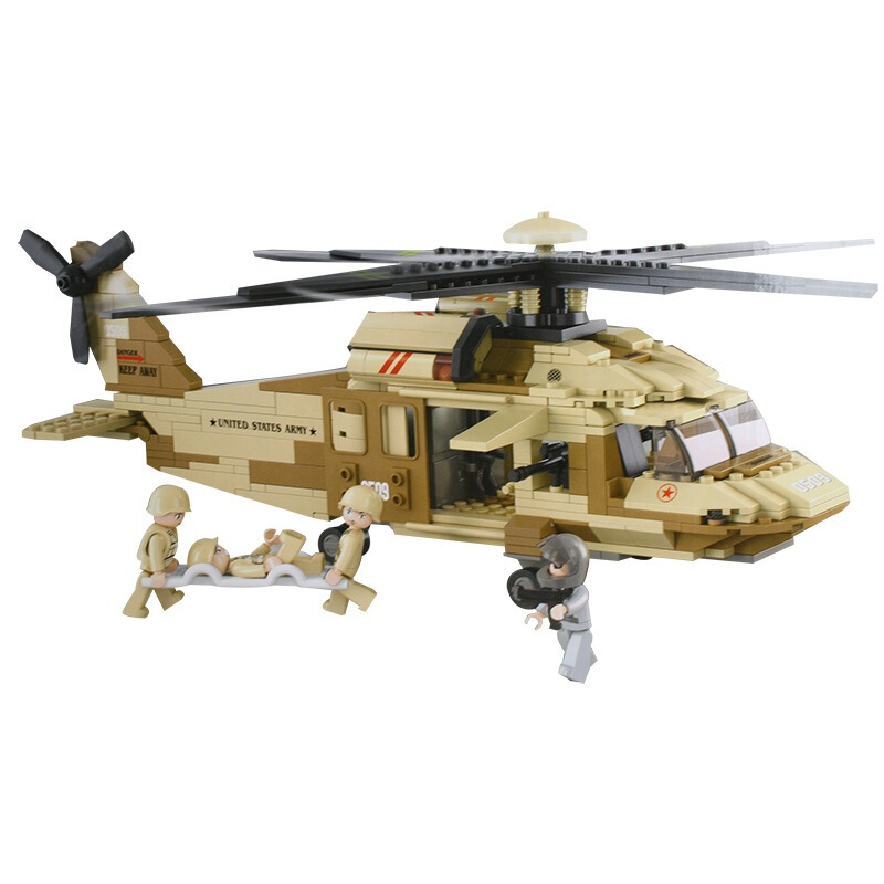 小鲁班 积木拼插玩具 空军部队 UH-60L黑鹰直升机机拼插模型
