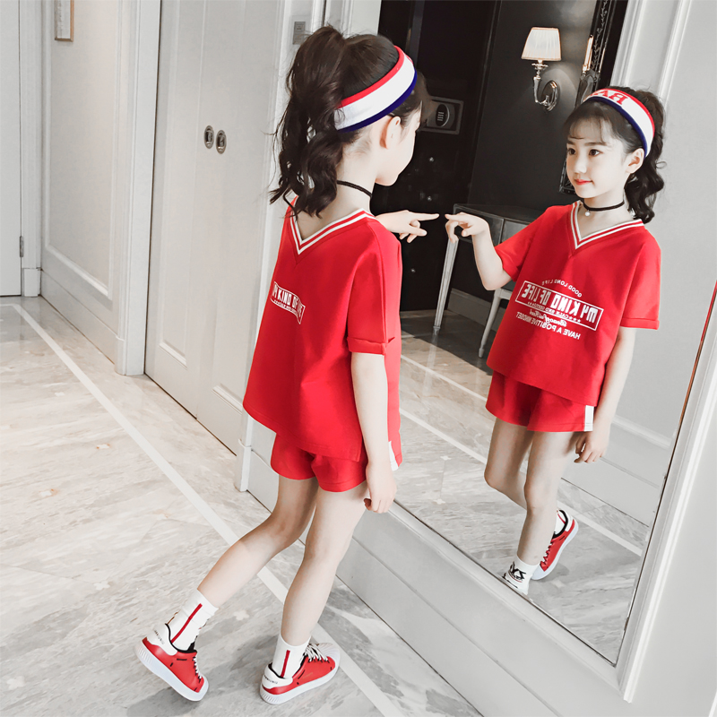 女童夏装套装 2019新款韩版中大童儿童时尚女孩运动夏季两件套洋气