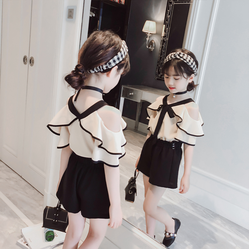 童装女童套装夏装 2019新款韩版潮儿童夏季 女孩雪纺时髦两件套洋气