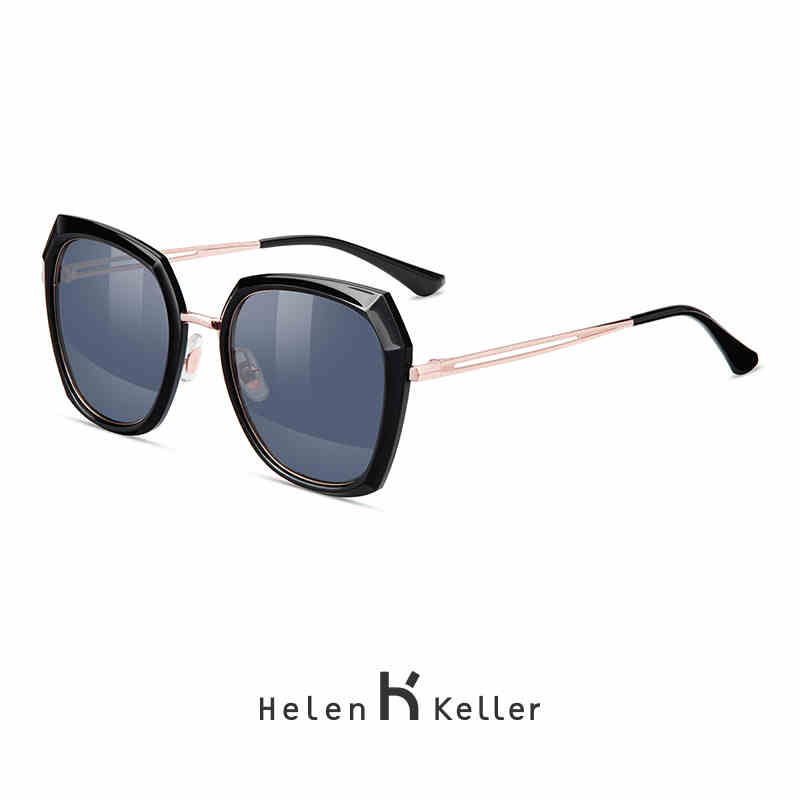 海伦凯勒新款圆脸大框偏光太阳镜女摩登优雅高清偏光墨镜H8726 星河银