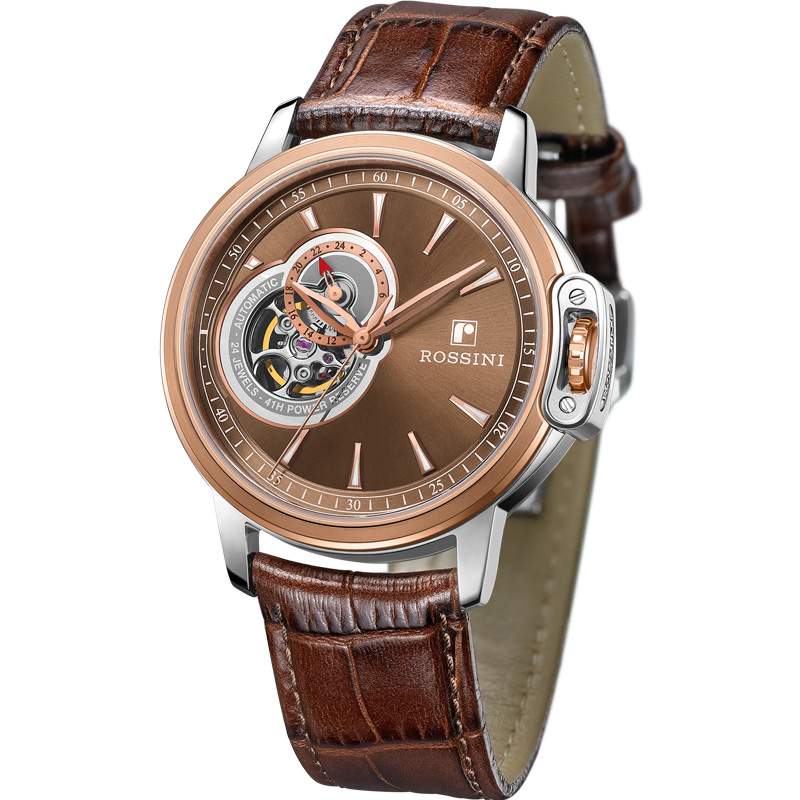 罗西尼（ROSSINI)手表勋章系列酷感镂空男表商务风机械表钢带男士腕表