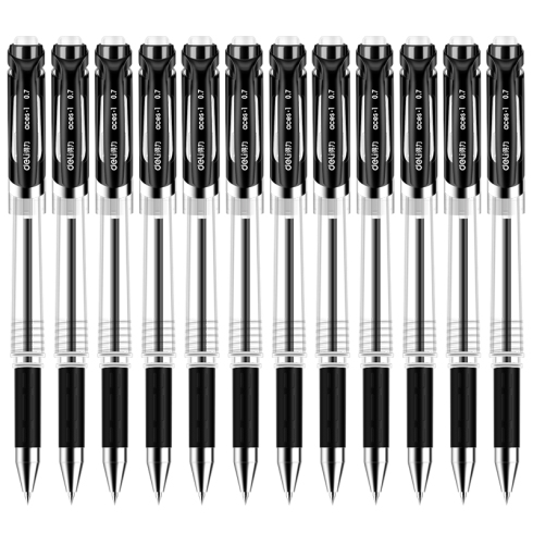 得力文具S20黑色中性笔学生用办公书写工具12只装0.7mm水笔签字笔