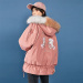 太平鸟短款工装羽绒女粉色2019冬季新款反季真毛领小个子厚外套