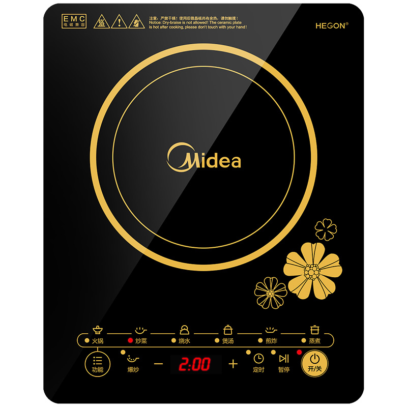 美的（Midea）电磁炉C21-RT2140 触控按键 黑晶面板 六大烹饪功能 一键爆炒 定时功能