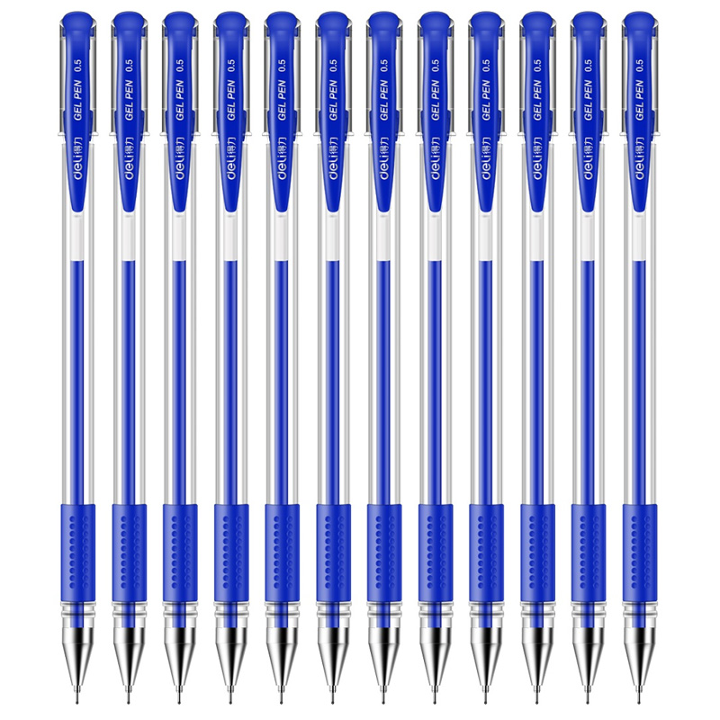 得力6601中性笔 财务办公水性笔 0.5mm签字笔 黑色12支装
