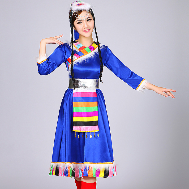 藏族舞蹈演出服装 女 成人水袖少数民族服饰舞台七分袖广场舞表演