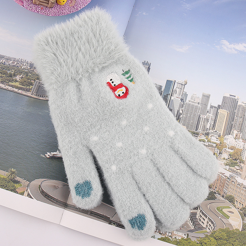 【优品汇】新款针织手套女冬季加厚保暖仿貂毛圣诞毛线触屏手套QD05