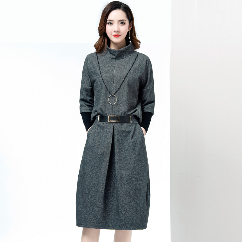 2019春季韩版时尚气质洋气修身显瘦拼接立领七分袖两件套套装裙
