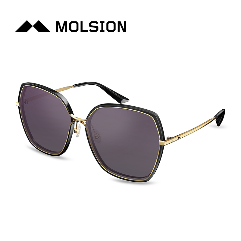 陌森(Molsion)偏光太阳眼镜MS6063 C10镜框黑色+浅金色镜片紫色全色