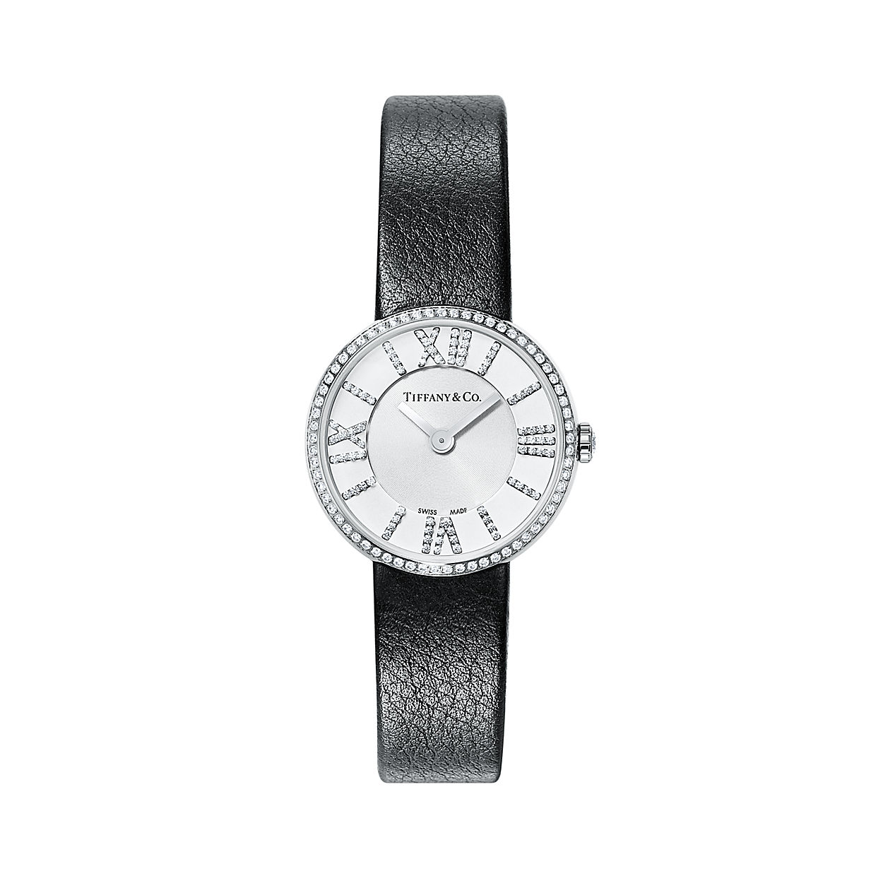Tiffany&Co./蒂芙尼 2-Hand黑色皮质表带腕表