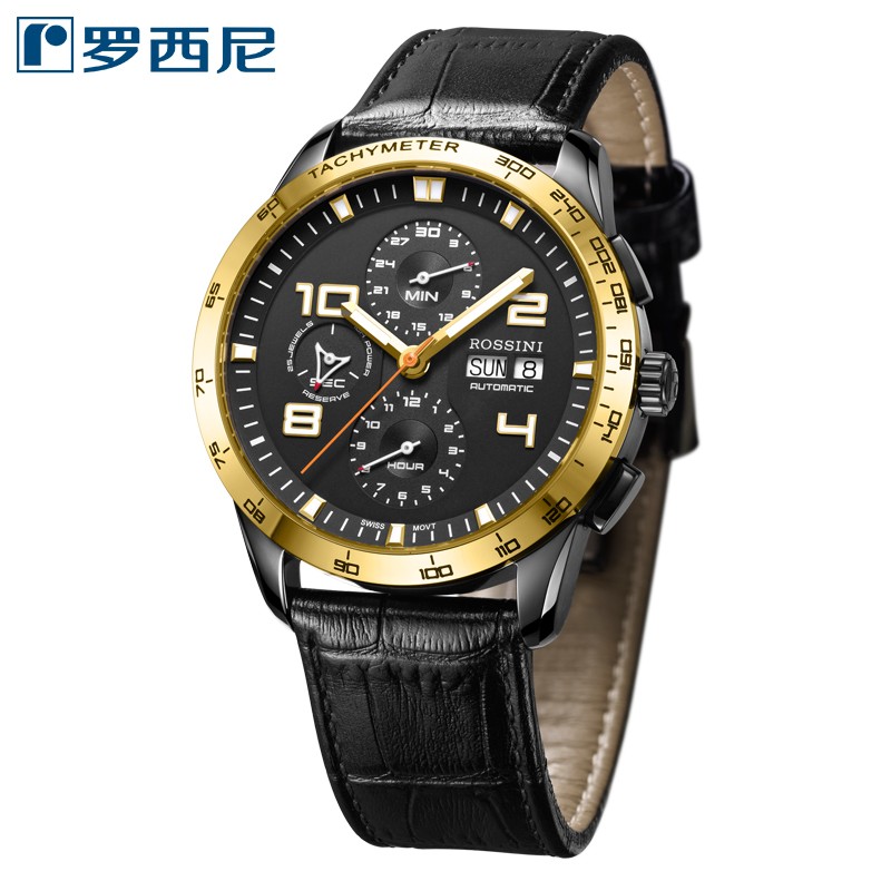 罗西尼手表启迪系列男自动机械表多功能休闲防水18K金上套男士手表