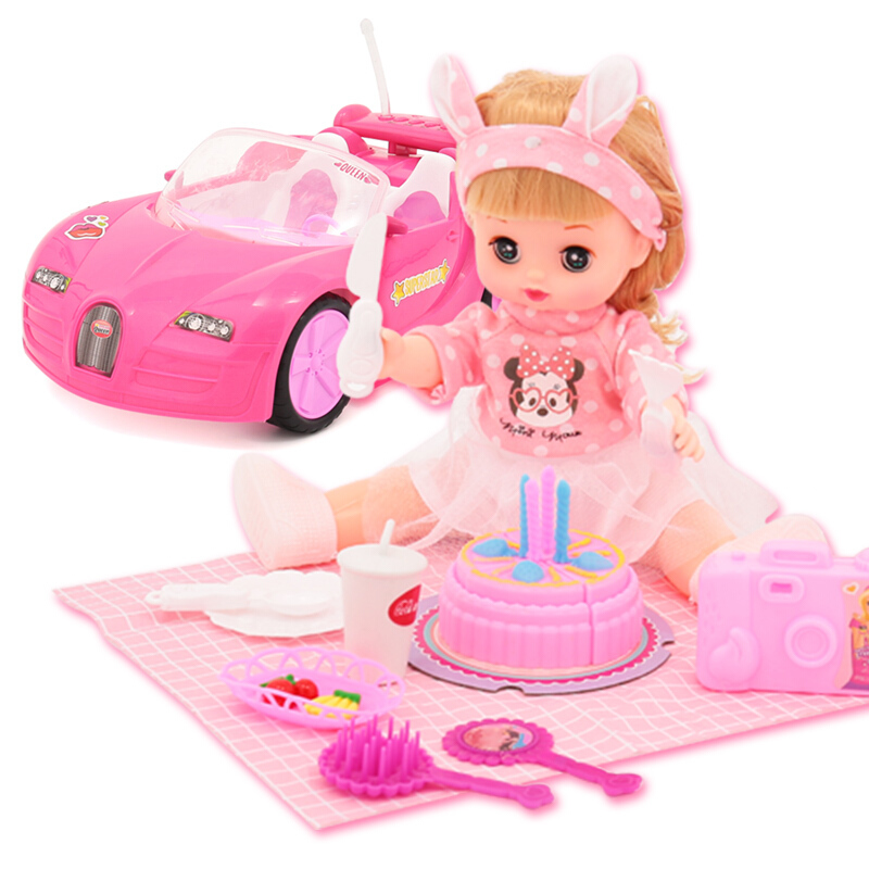 乐吉儿 仿真婴儿洋娃娃过家家套装女孩玩具 时尚敞篷车娃娃