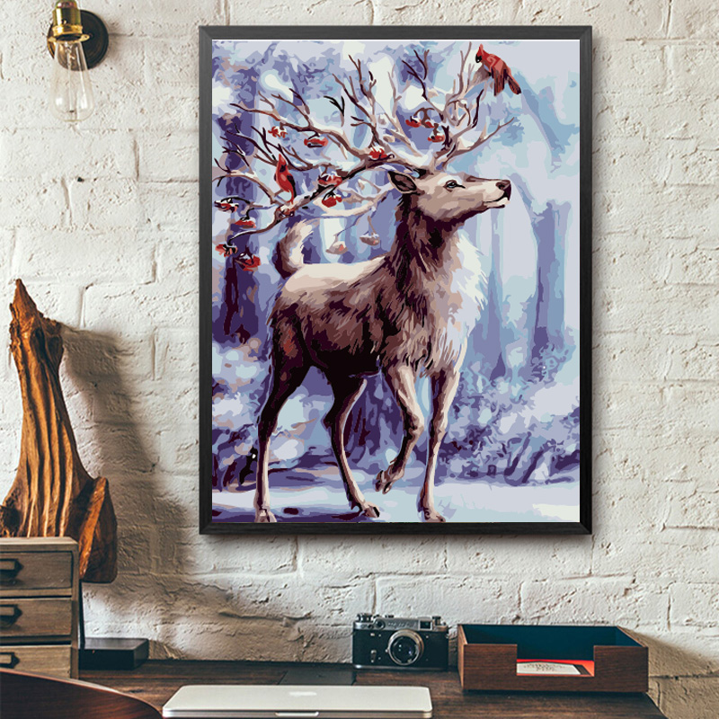 迷朗diy数字油画 北欧客厅动物麋鹿数码填色减压手工绘油彩装饰画