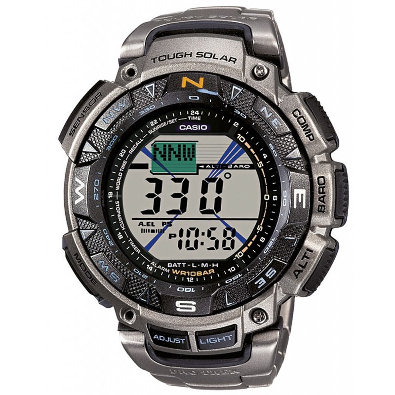 卡西欧(CASIO)手表 PROTREK系列可旋转表圈三重感应太阳能钛表带户外登山多功能男表