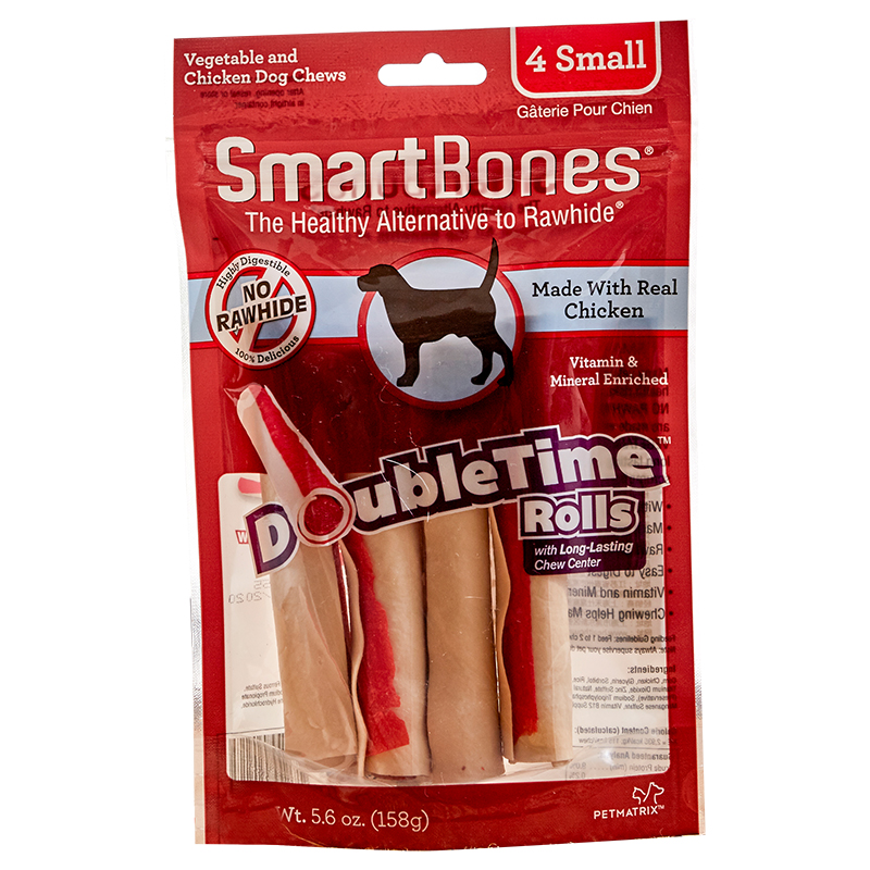SmartBones宠物零食 狗零食 磨牙棒狗咬胶 洁齿骨夹心卷棒鸡肉味 小号-4支装