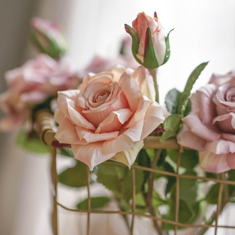 艾非尔卷边玫瑰仿真花装饰花 客厅假花摆件餐桌花艺