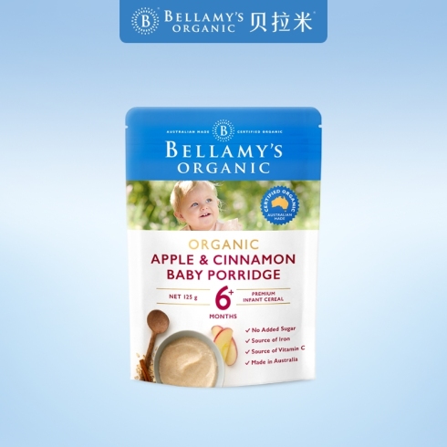 澳大利亚进口 贝拉米Bellamy s 苹果肉桂有机米粉 婴幼儿辅食 125g 6-12个月宝宝
